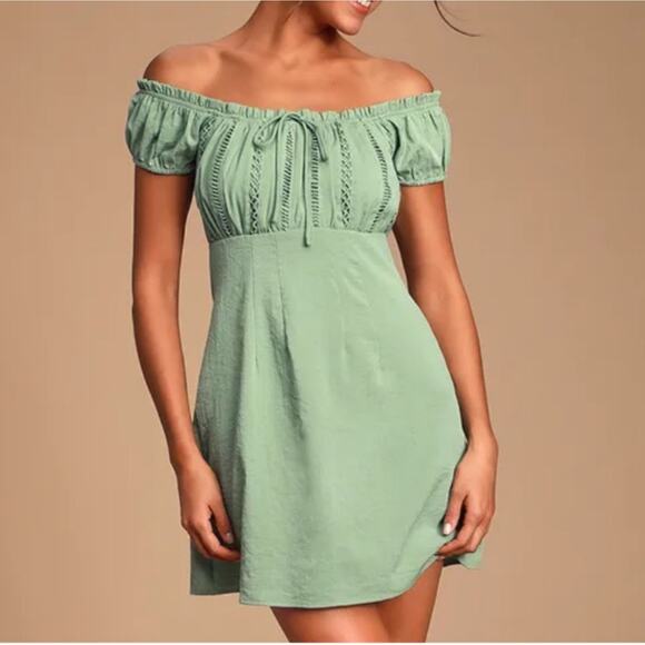 Lulus Dresses & Skirts - Lulus Women's Mini Dress Size M Sage Green Off The Shoulders